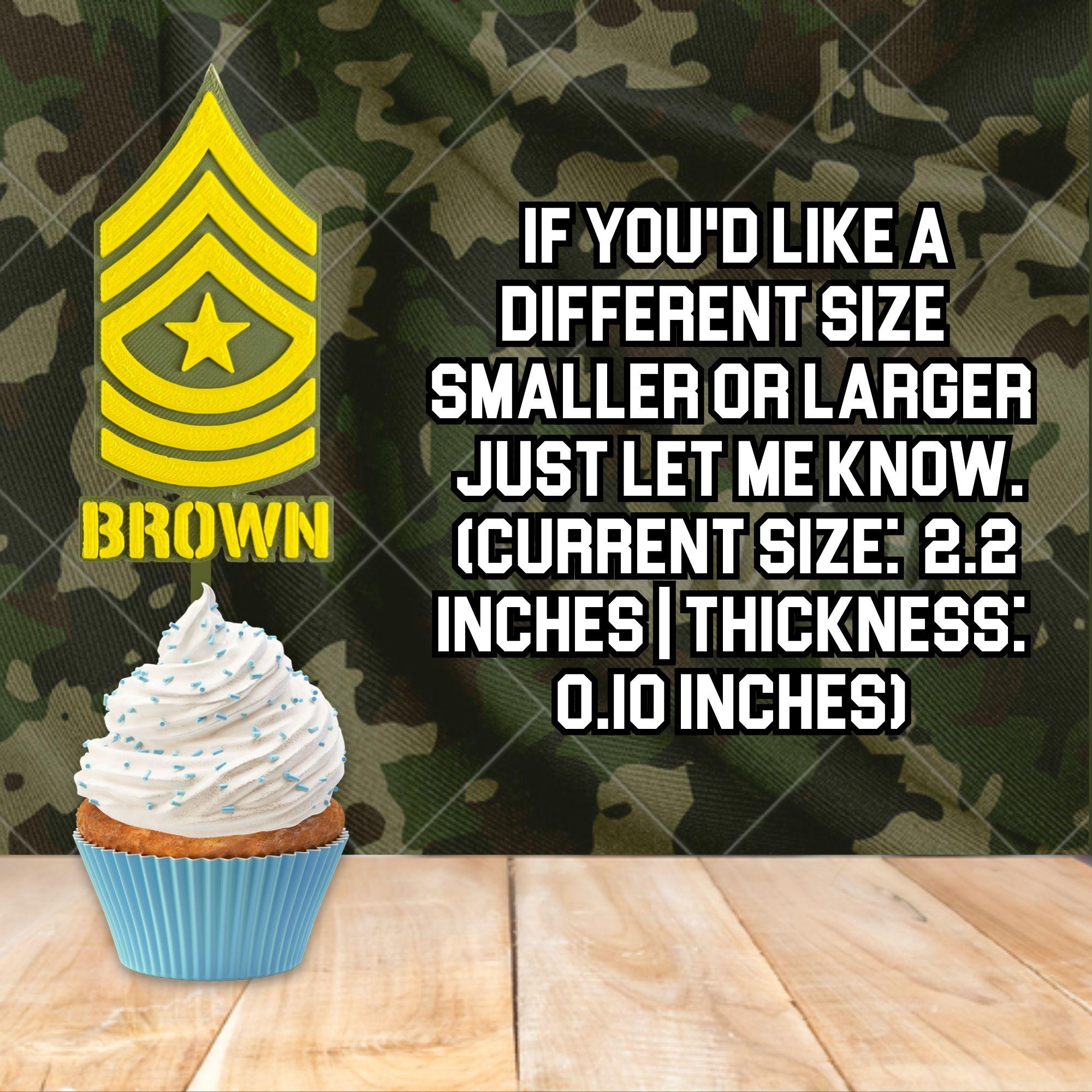 Personalized Army Sergeant Major Cupcake Topper