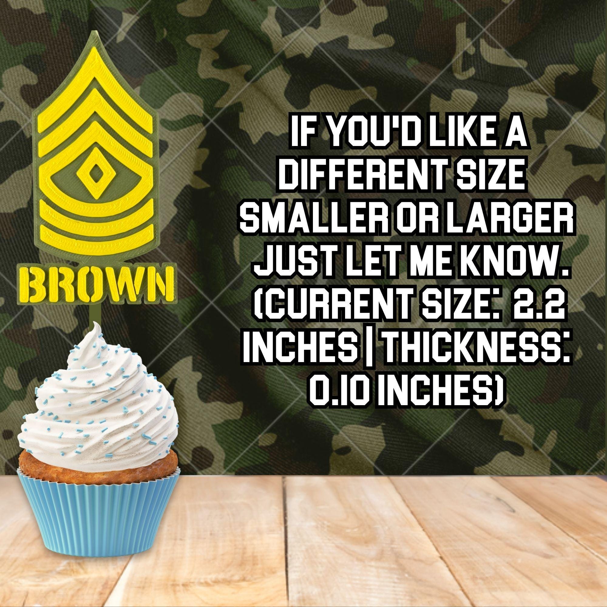 Personalized Army First Sergeant Cupcake Topper
