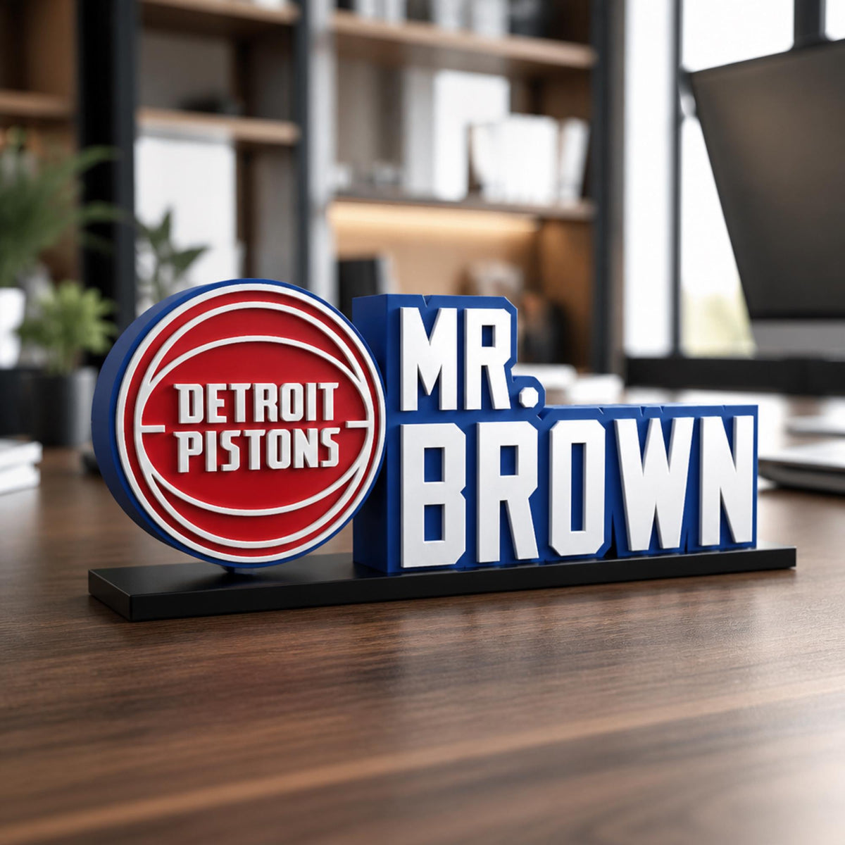 Personalized Detroit Pistons Basketball Desk Name Plate