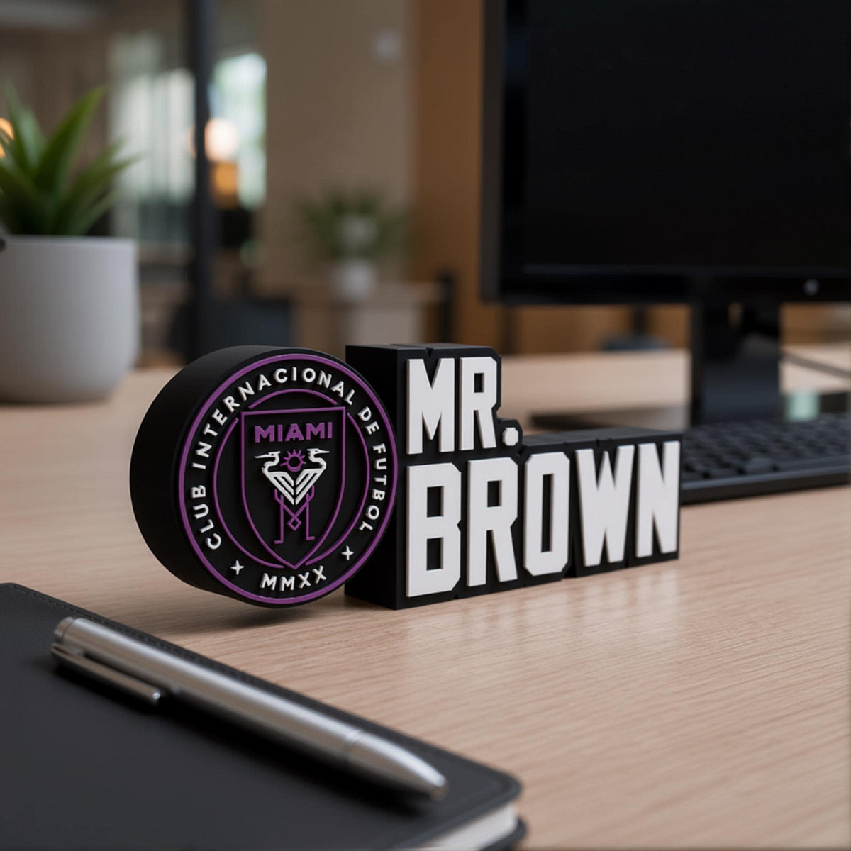 Personalized Inter Miami Soccer Desk Name Plate