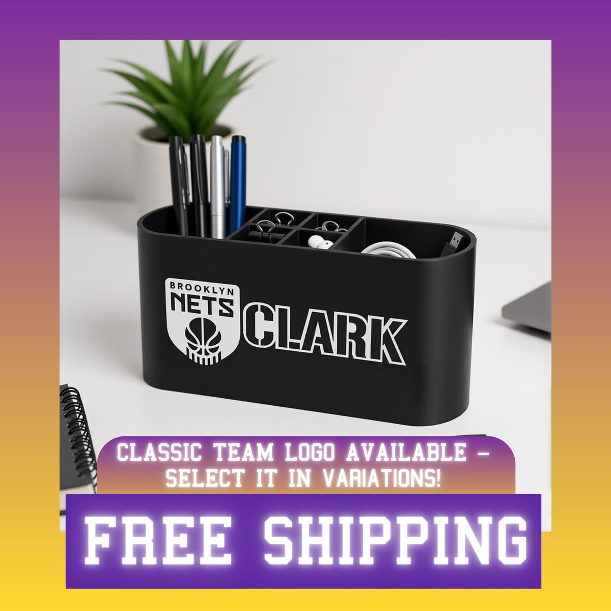 Personalized Brooklyn Nets Desk Organizer