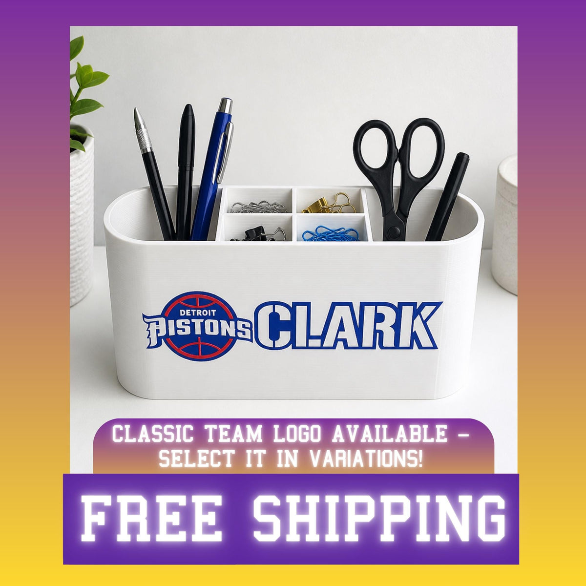Personalized Detroit Pistons Desk Organizer