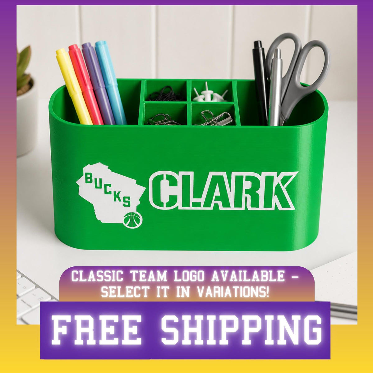 Personalized Milwaukee Bucks Desk Organizer