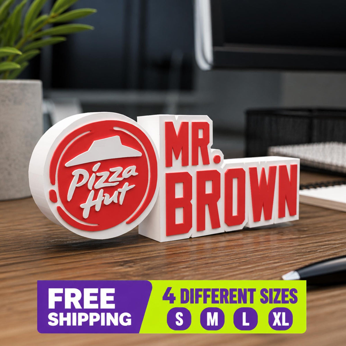 Personalized Pizza Hut Desk Name Plate