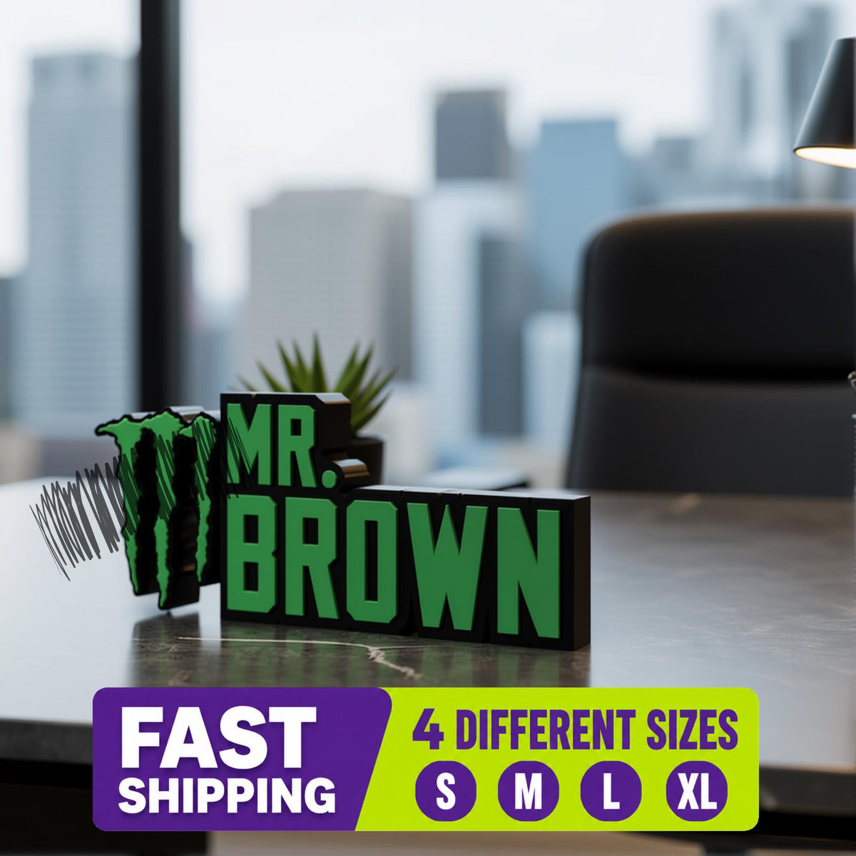 Personalized Monster Energy Desk Name Plate