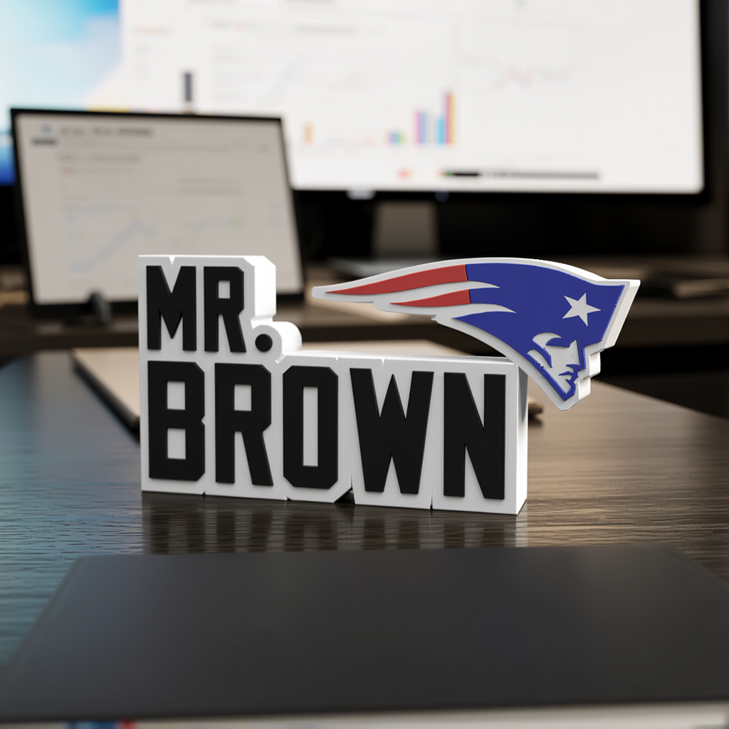 Personalized New England Patriots Football Desk Name Plate