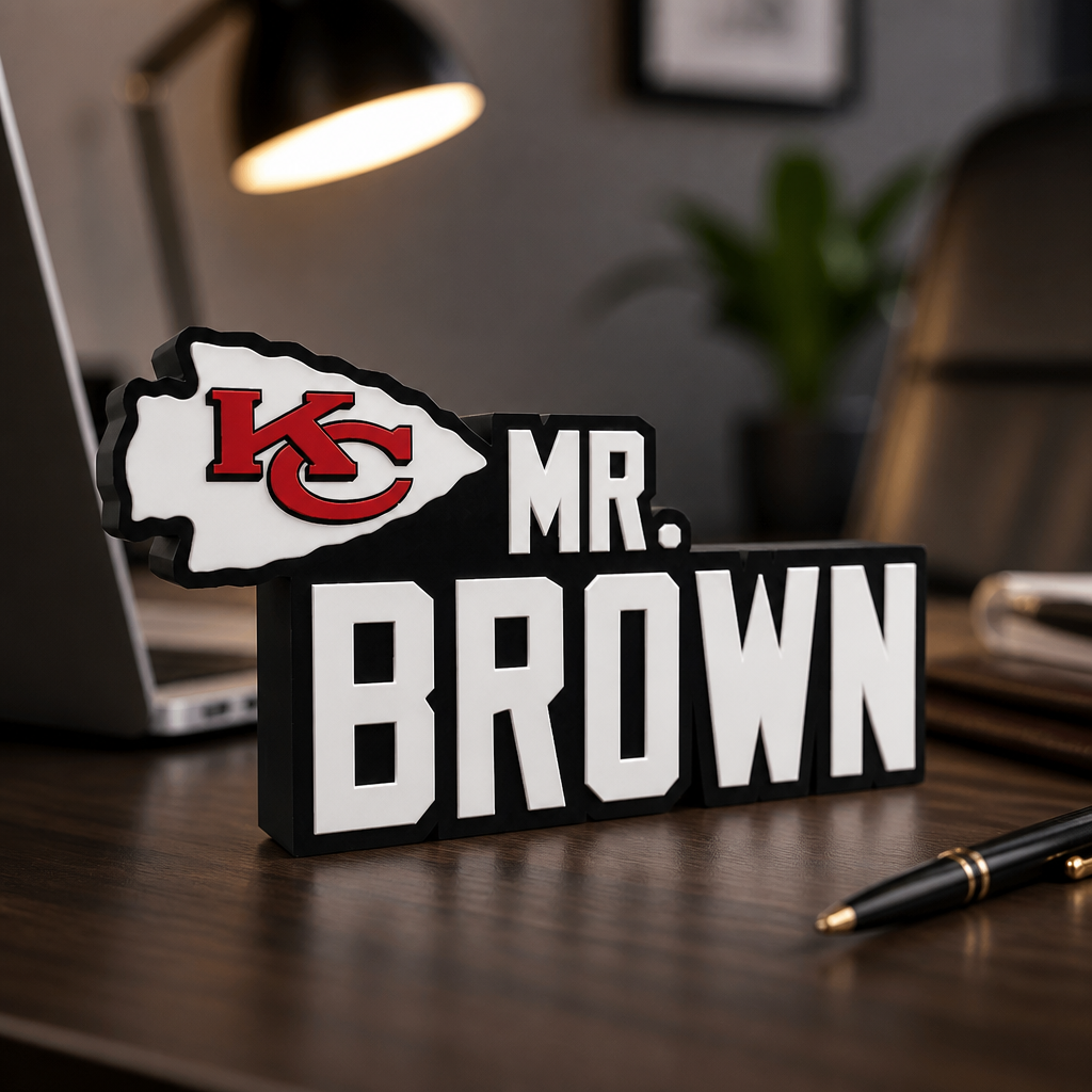 Personalized Kansas City Chiefs Football Desk Name Plate